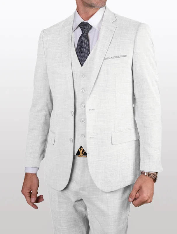 Statement Men's White 100% Wool Slim Fit Vested Suit