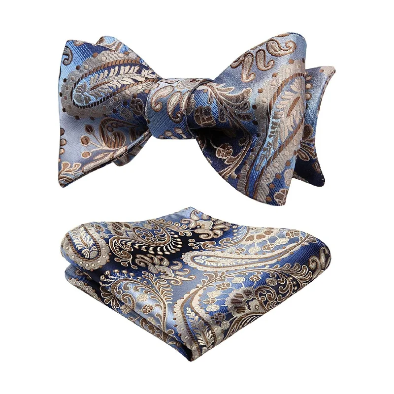 Paisley Floral Bow Tie & Pocket Square - BLUE-1