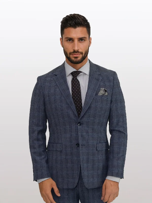 Men's Charcoal with Blue and Black Windowpane Slim Fit Suit