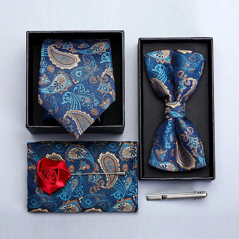 Men's Blue 6-piece Set High Quality Paisley Accessories