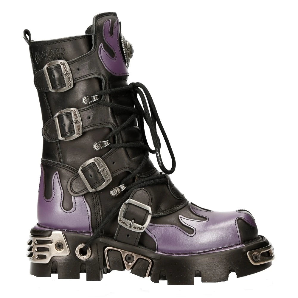 NEW ROCK M-591-S5 PURPLE FLAME PUNK BOOTS