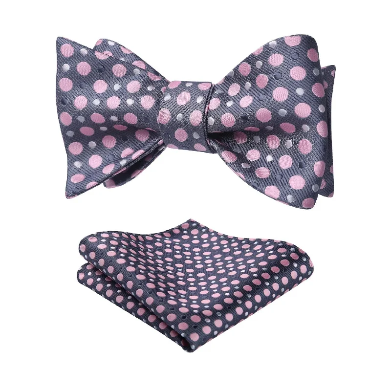 Polka Dots Bow Tie & Pocket Square - B-GRAY/PINK