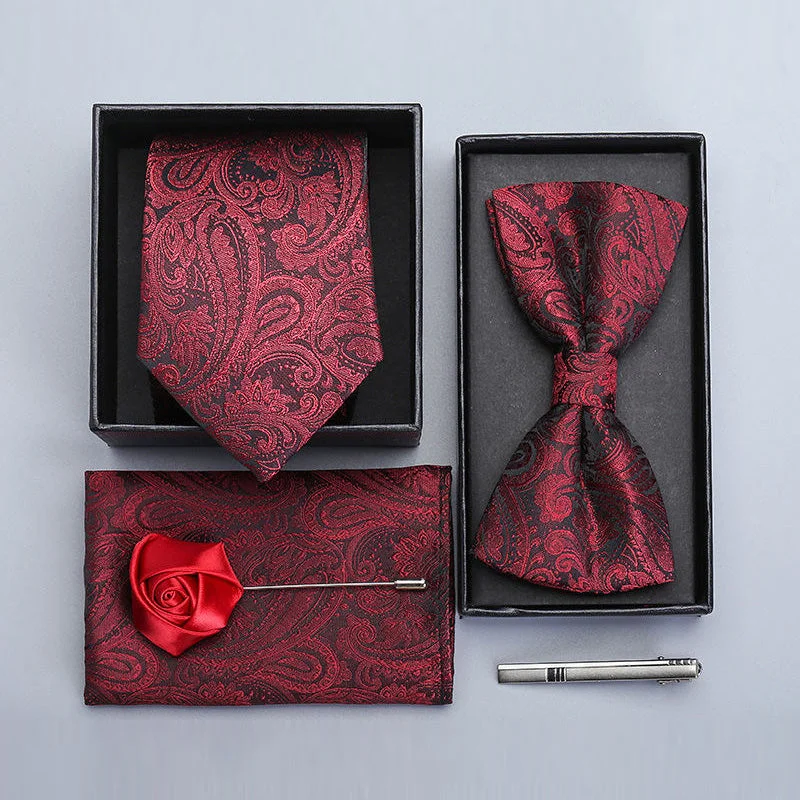 Men's Burgundy 6-piece Set High Quality Paisley Accessories