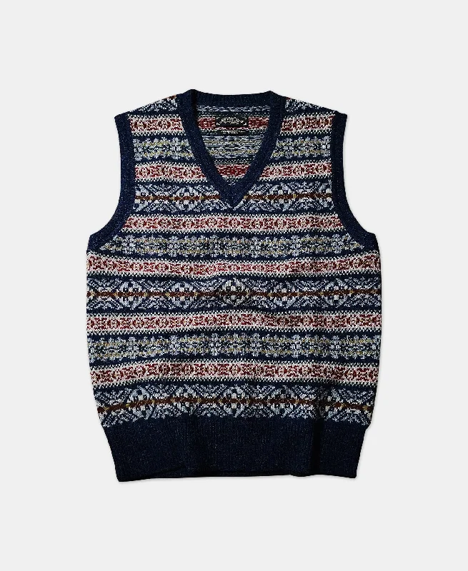 Shetland Wool Fair Isle Sweater Vest - Navy