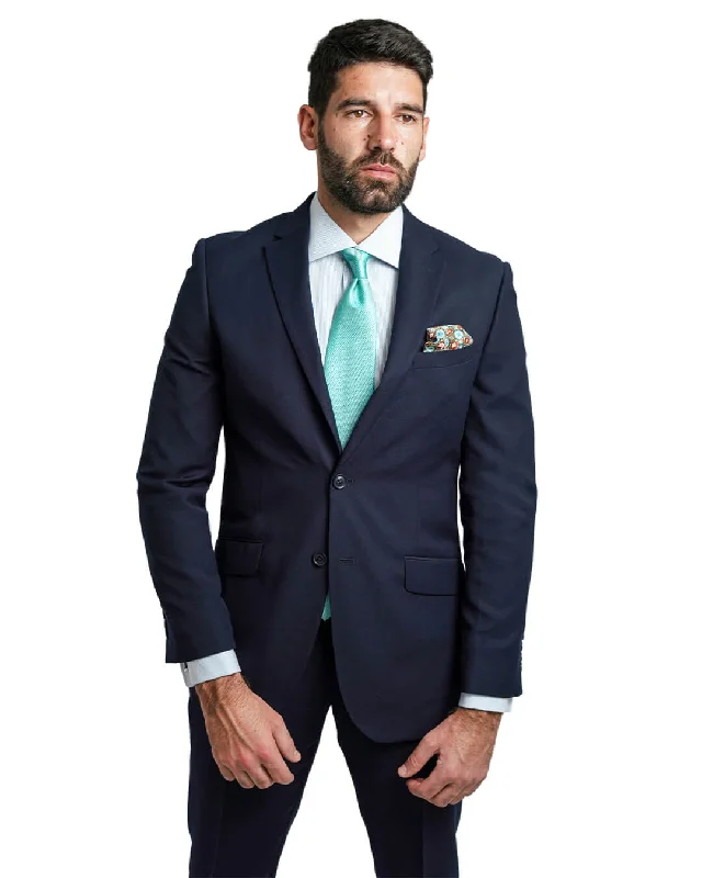 Navy Straw Weave Machine Washable Suit