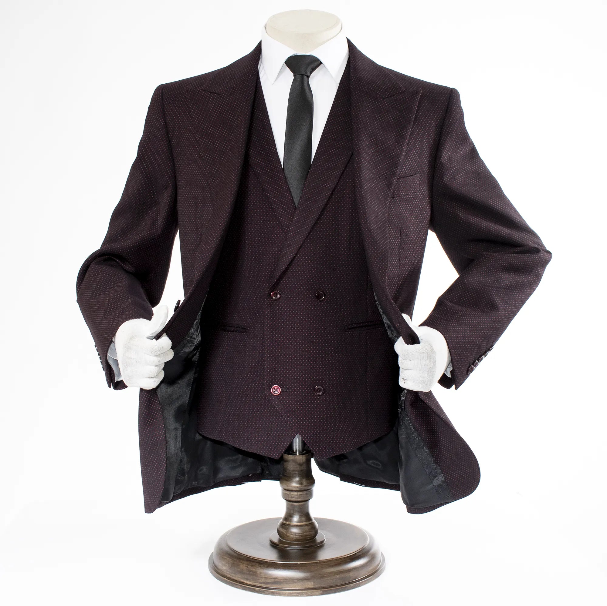 Black With Burgundy Polka Dot 3-Piece Regular-Fit Suit