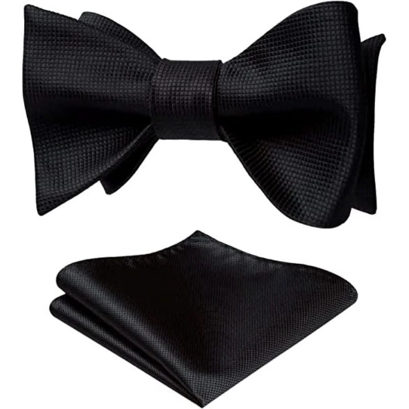 Solid Bow Tie & Pocket Square - C1-BLACK