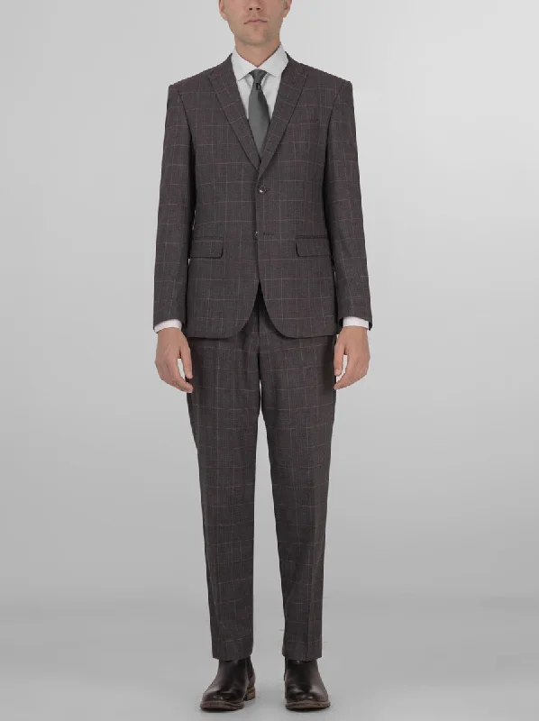 Slate Grey Windowpane Two Button Peak Lapel Suit