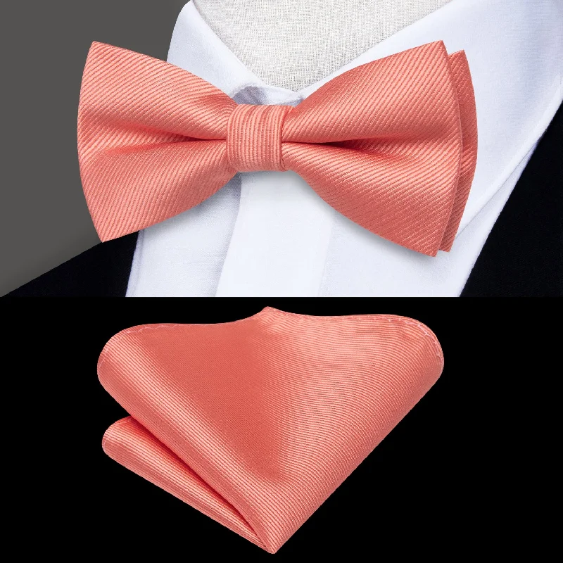 Blush Pink Striped Children's Kids Bow Tie Pocket Square Set