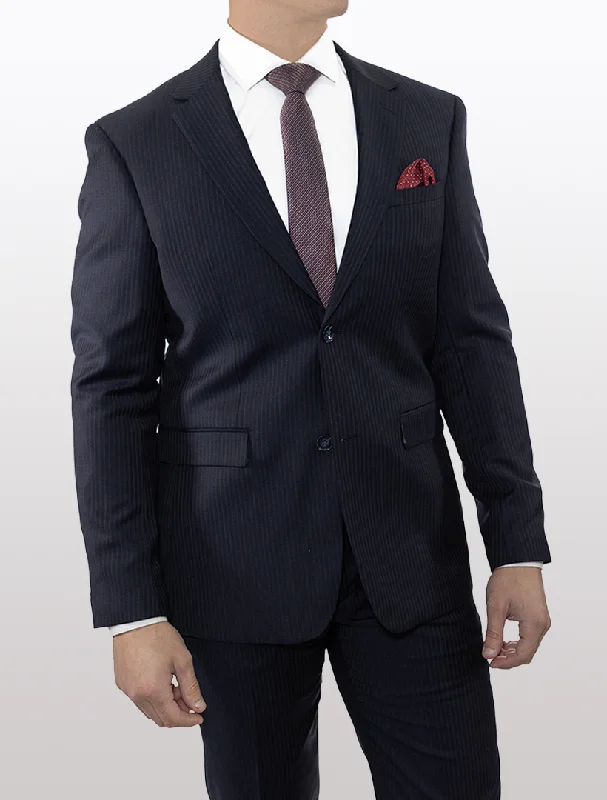 Men's Navy Chalk Stripe Wool Slim Fit Suit