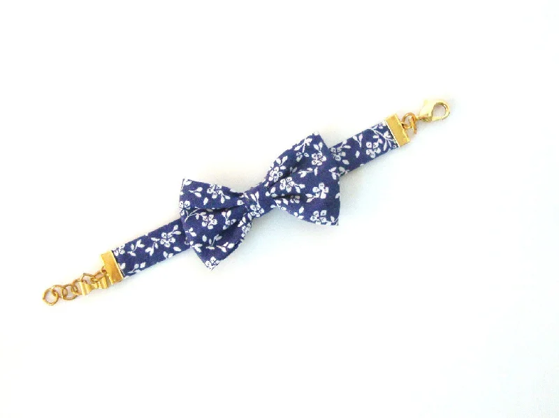 White Floral Chambray Bow Bracelet