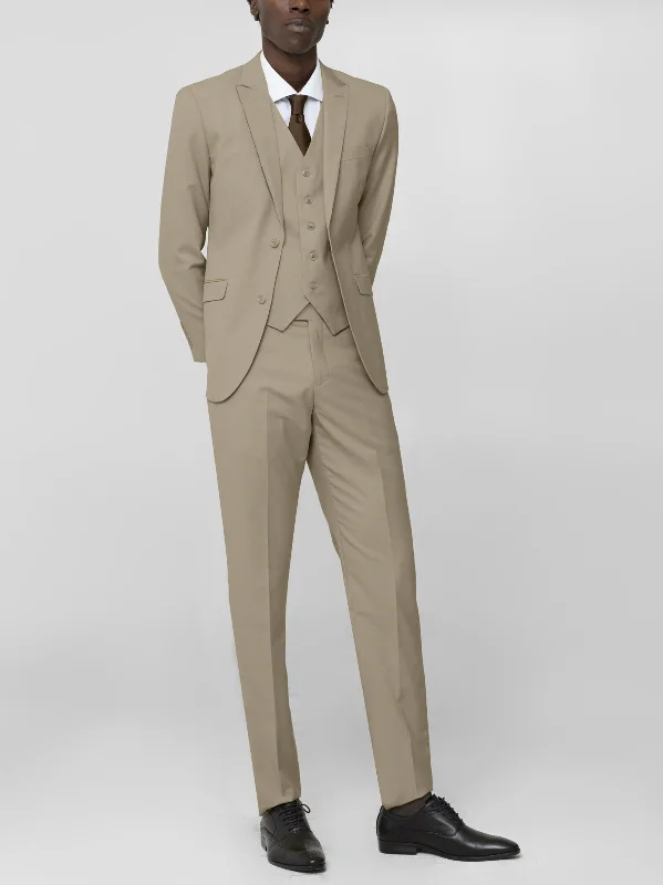 Beige Three Piece Peak Lapel Suit