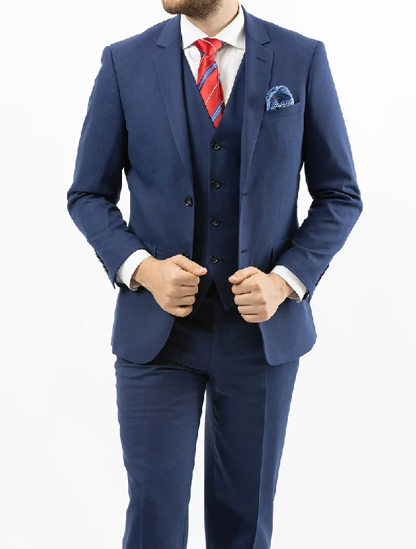 Men's Solid Navy Vested Slim Fit Suit