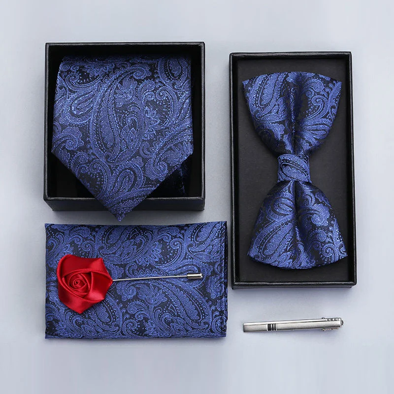 Men's Navy 6-piece Set High Quality Paisley Accessories