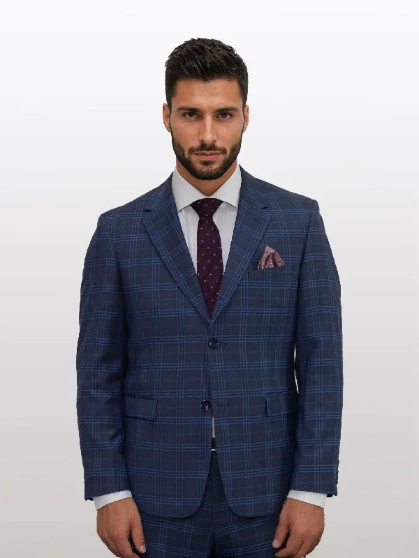 Men's Charcoal with Navy Pattern Slim Fit Suit