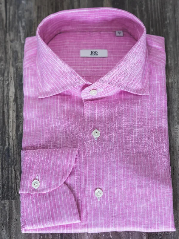 Pinstripe Linen Dress Shirt - Lavender Pink