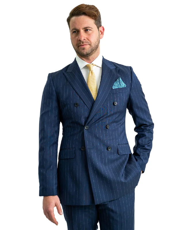 Navy Lanificio F. Lli Cerruti Double Breasted Mouline Stripe Suit