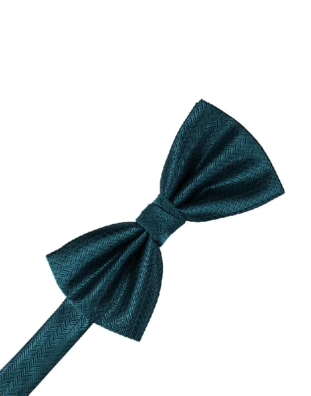 Teal Herringbone Bow Tie