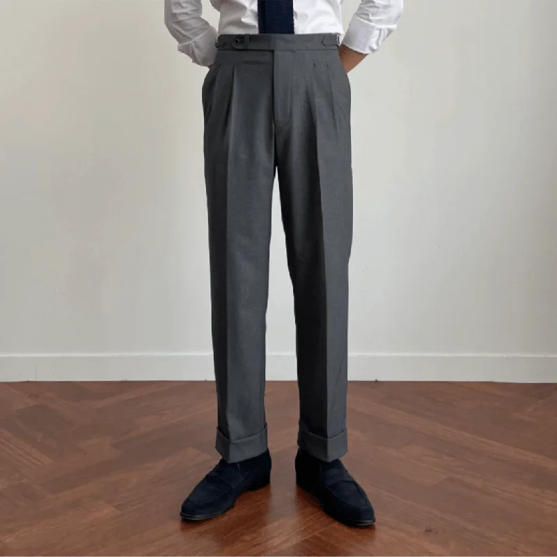 Signature Double-Pleated Suit Pants Grey