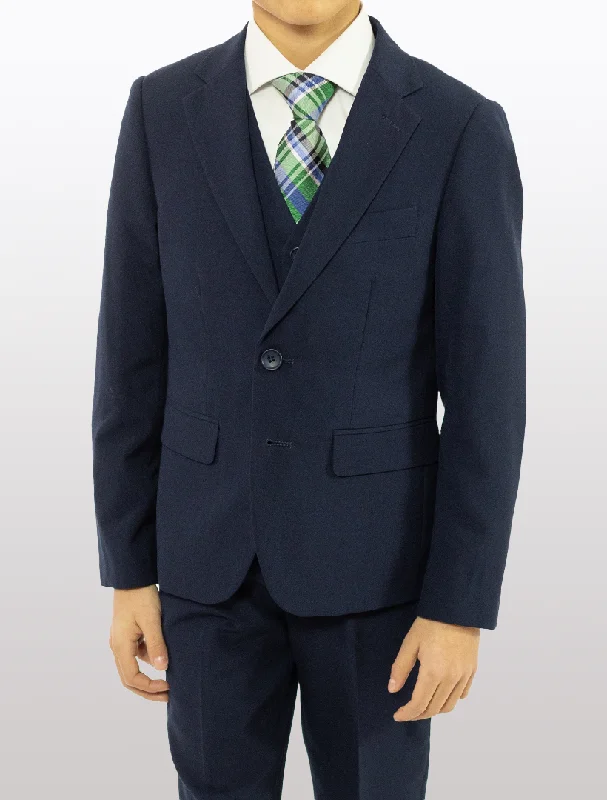 Boys' Navy Classic Fit Vested Suit