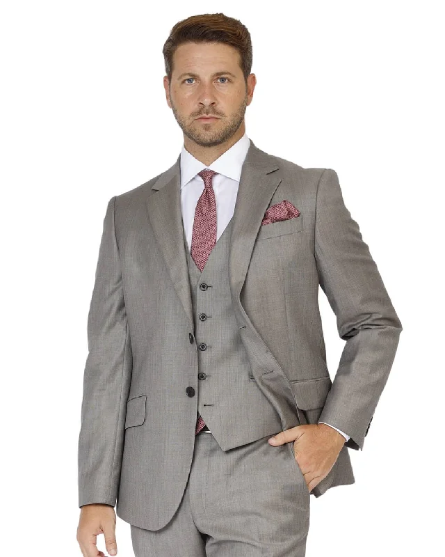 Beige Dormeuil Sharkskin Suit