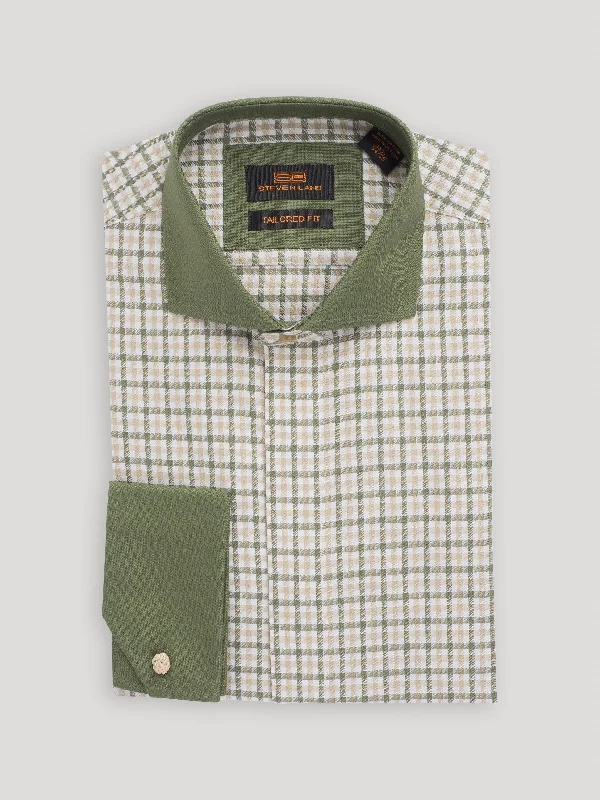 The Jago Dress Shirt | French Cuff & Spread Collar | Olive