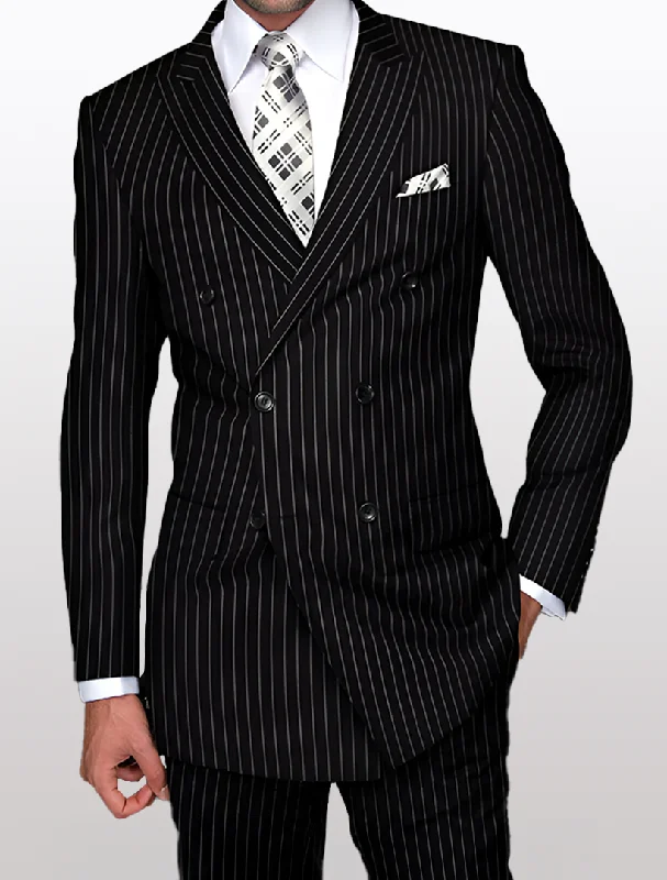 Statement Men's Black Pin Stripe Double Breasted Suit