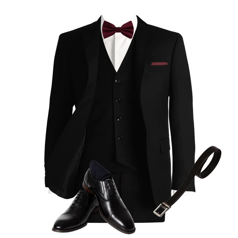 Black Tux Burgundy Bowtie