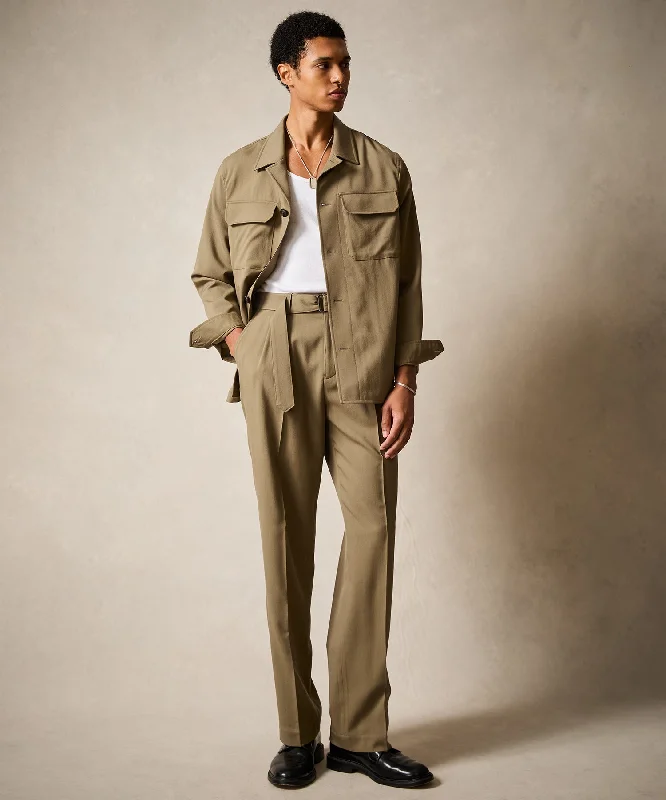 Italian Gabardine Self Belt Trouser in Mushroom