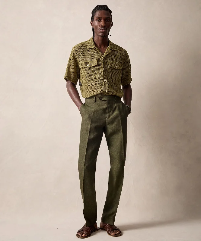 Italian Linen Sutton Trouser in Olive