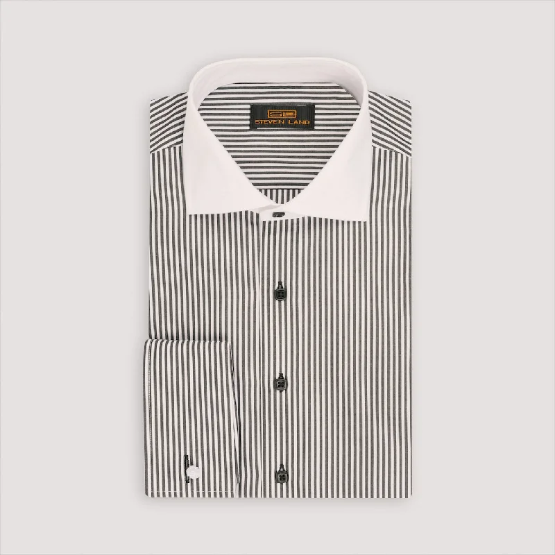 The Corcoran Dress Shirt | White Contrast Spread Collar | French Cuff | 100% Cotton | Black