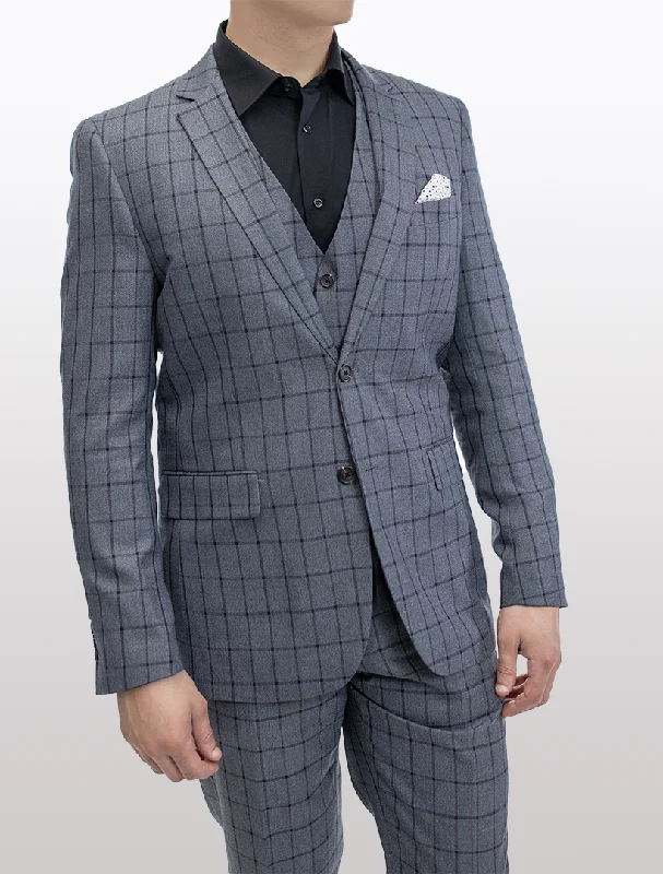 FUBU Grey and Black Windowpane Vested Suit