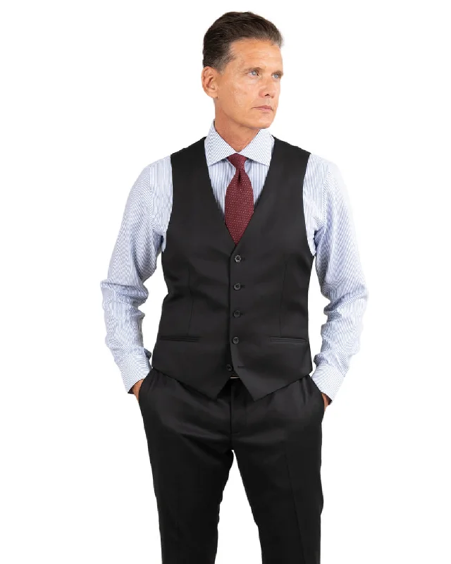 Black Plain Twill Waistcoat