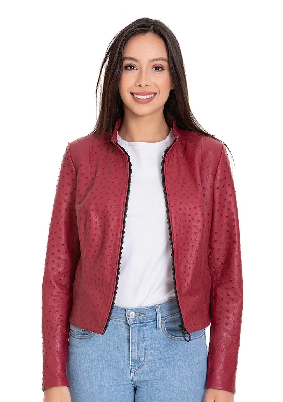 The Comly Burgundy  Ostrich Leather Women Jacket