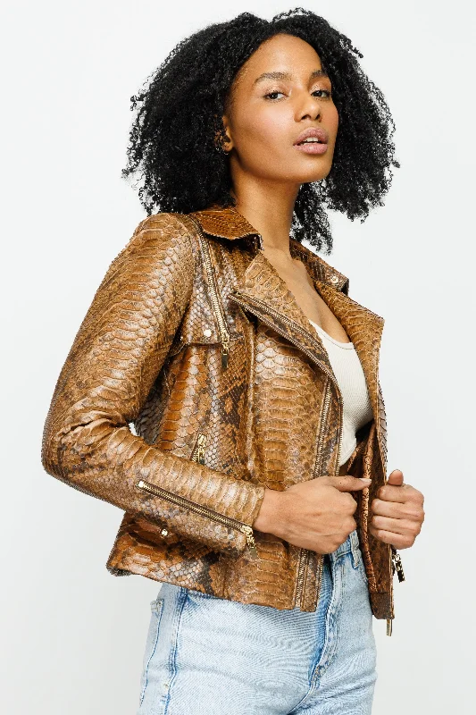 The Queen Pythn Skin Tan Leather Women Jacket