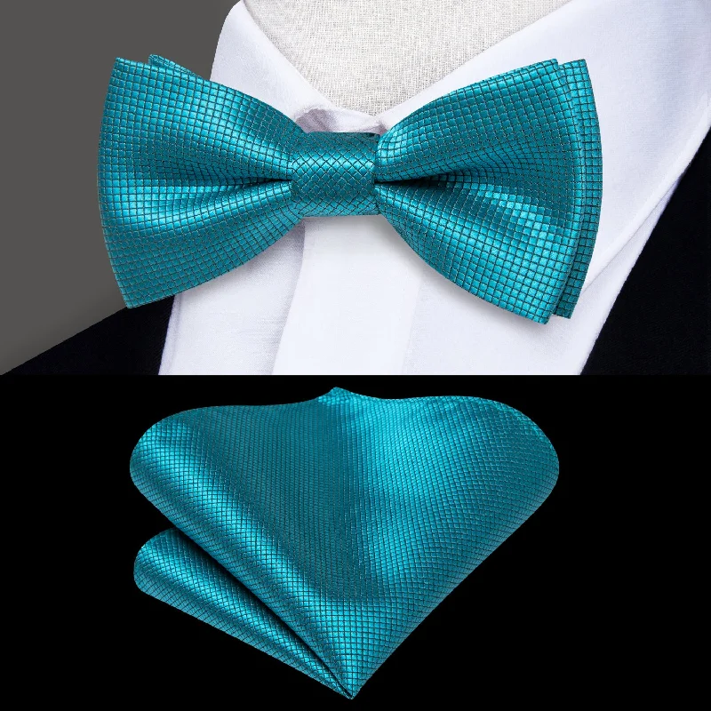 Classic Blue Geometric Children's Kids Bow Tie Pocket Square Set