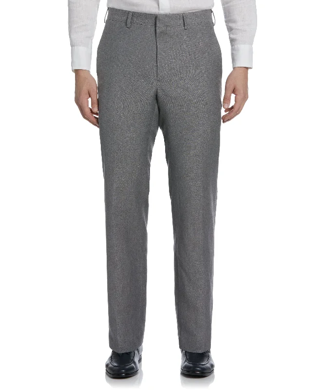 Linen-Blend Flat Front Pants - Gray