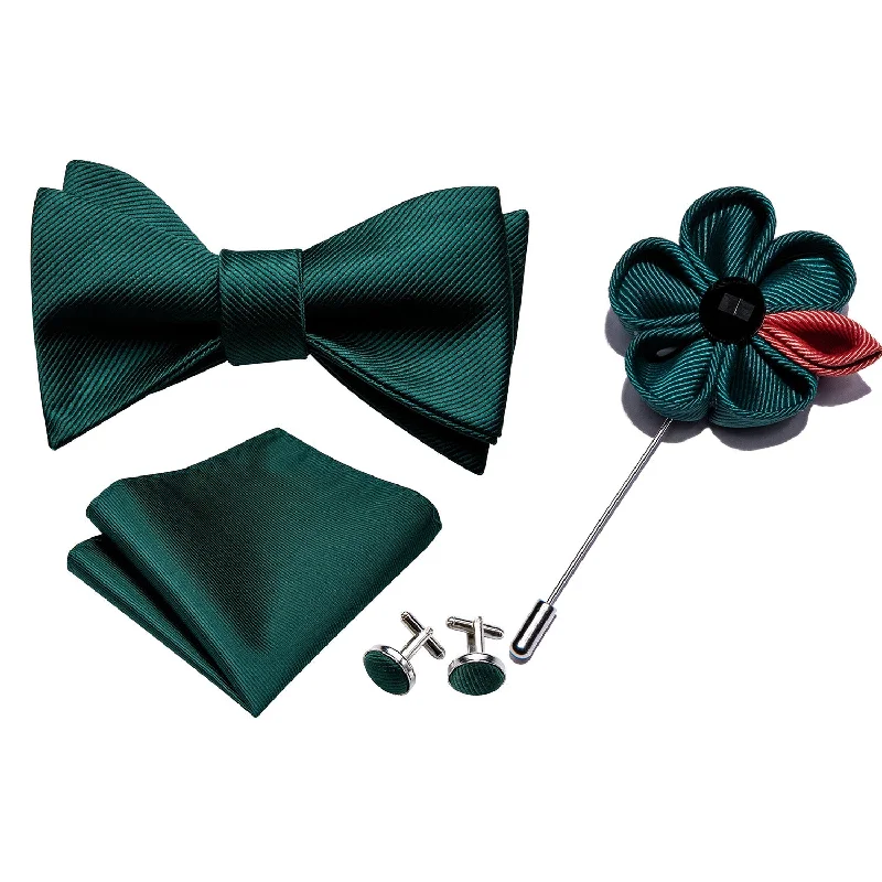 Green Self Tie Bow Tie Hanky Cufflinks Set