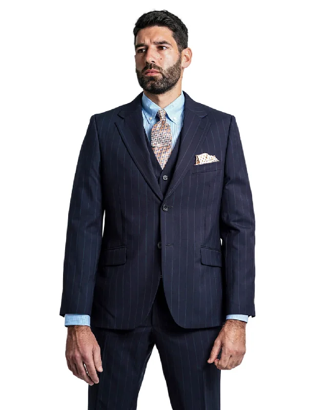 Navy Vitale Barberis Canonico Super 120s Tonal Wide Stripe Suit