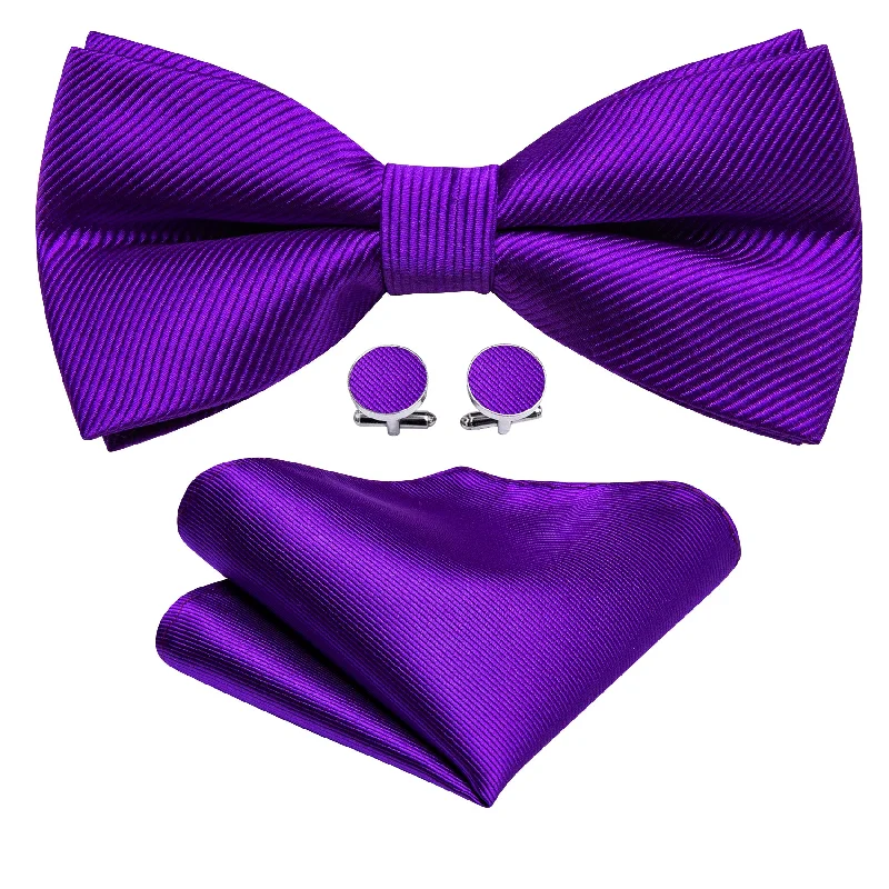 Hyacinth Solid Pre-tied Bow Tie Hanky Cufflinks Set