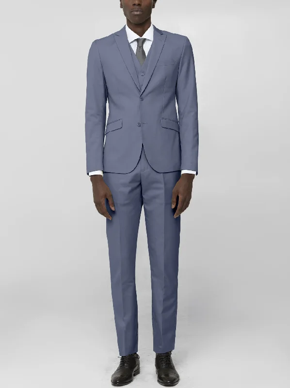 Light Slate Blue Three Piece Peak Lapel Suit (Clearance)