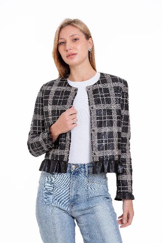 The Enmore Handwoven Leather Black Women Jacket