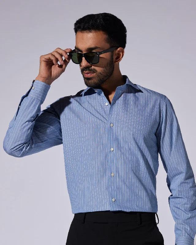 Cotton Striped Shirt - Bluish Grey