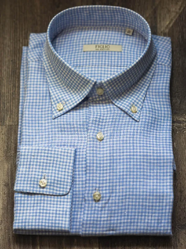 Cotton Gingham Dress Shirt - Light Blue