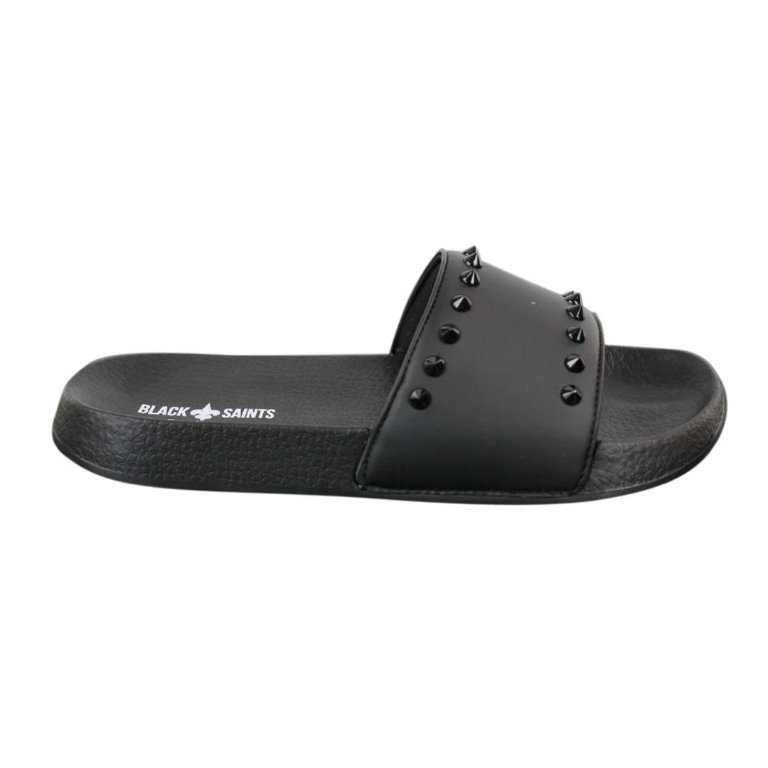 Black Saints Spikes - Mens Black White Flip Flops Slippers Summer Beach Casual Walking