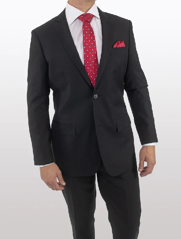 Men's Solid Black Slim Fit Wool Suit