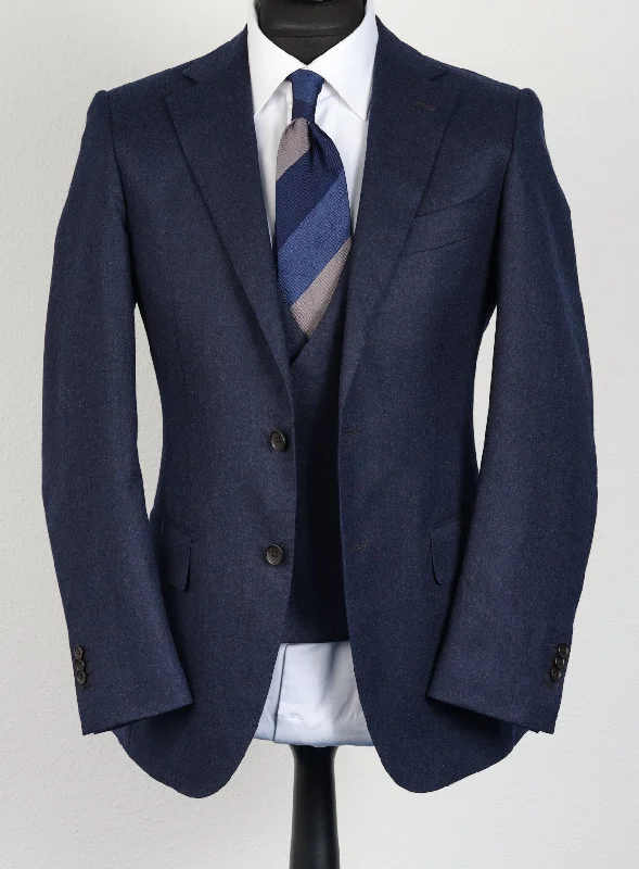 New Suitsupply Lazio Navy Blue Pure Wool Super 120s Flannel DB Suit - Size 36R, 38R, 40S, 40R, 40L, 42R, 42L, 44R, 44L, 46R