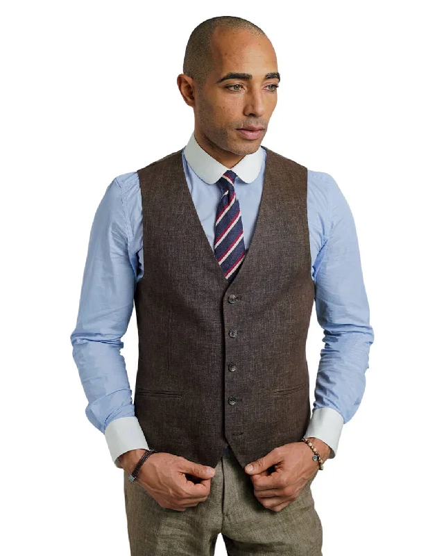 Brown Italian Delave Linen Waistcoat