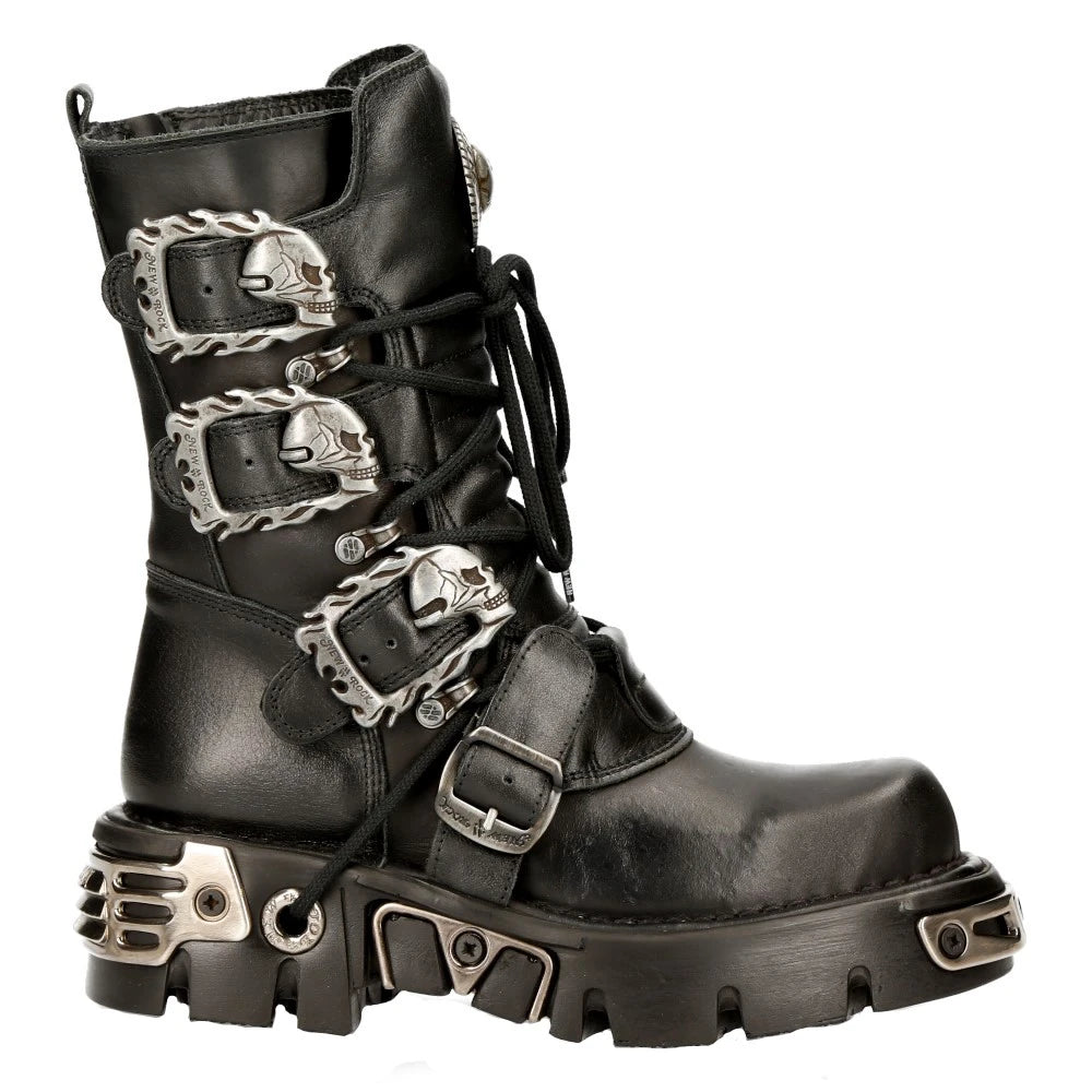 M391 S1 NEW ROCK Reactor Boots Goth Metallic All Sizes UNISEX Black Calf Length