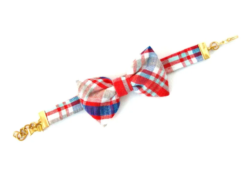 Red Plaid Seersucker Bow Bracelet